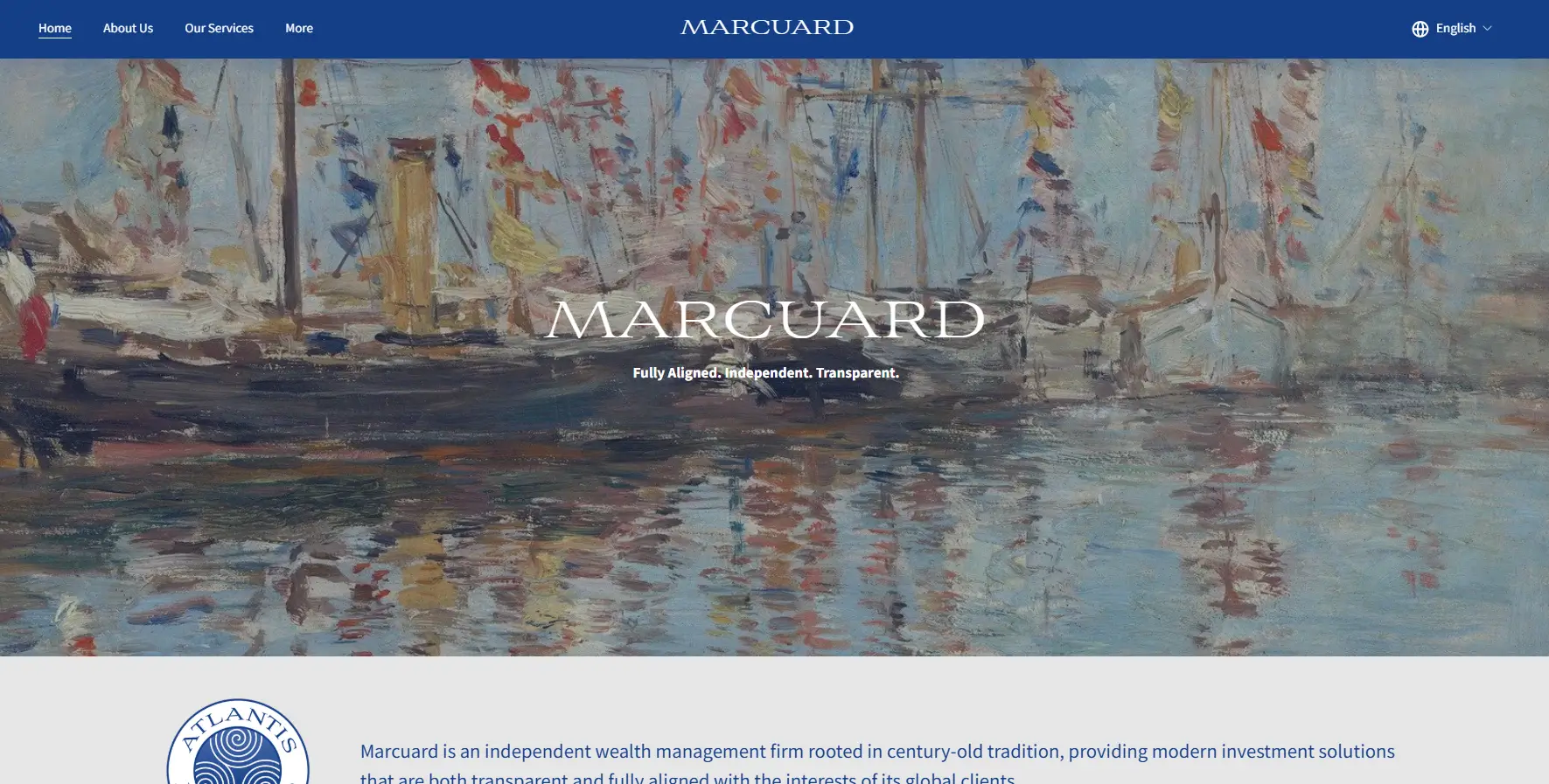 Website of Atlantis Marcuard, a Geneva-based independent wealth management partner of FF Marcuard SA